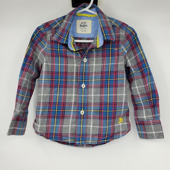 Mini Boden Long Sleeved Plaid Button Down Shirt Size 1.5 - 2Y - Picture 1 of 7